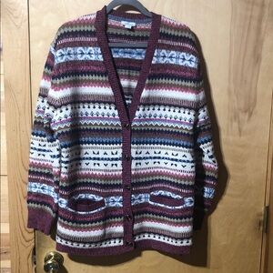 Sundance  All’s Fair Fairisle cardigan Striped Women's Sweater large nwt